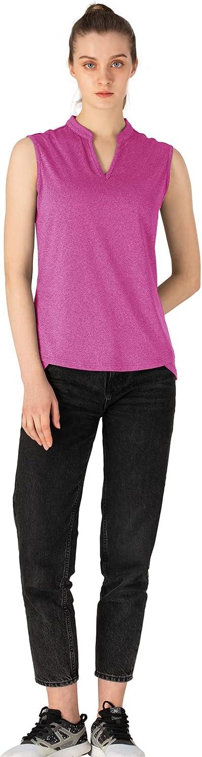 imageTBMPOY Womens Sleeveless Golf Polo Shirts VNeck Collarless Tennis Athletic Tank Tops Quick Dry Deap Rose S