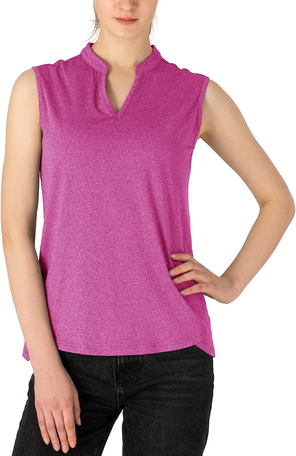 imageTBMPOY Womens Sleeveless Golf Polo Shirts VNeck Collarless Tennis Athletic Tank Tops Quick Dry Deap Rose S