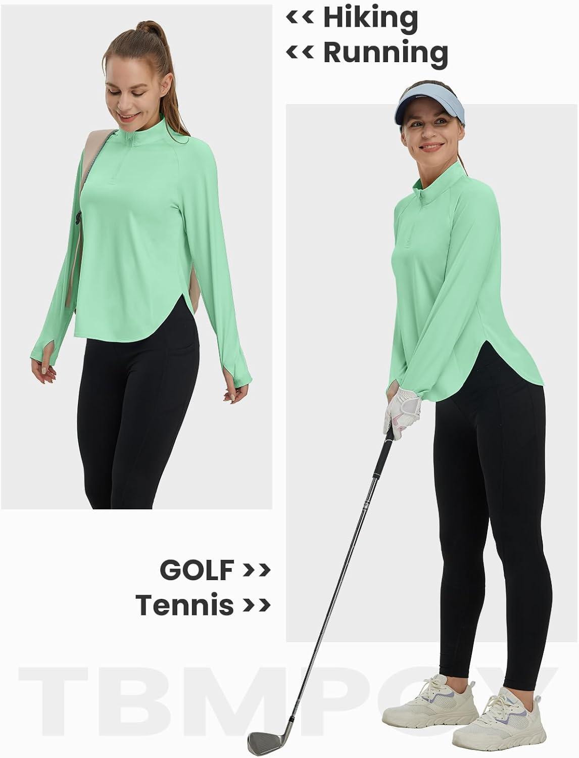 imageTBMPOY Womens Sun Shirt 14 Zipper Long Sleeve UPF 50 Sun Protection Clothing UV SPF Hiking OutdoorLight Green