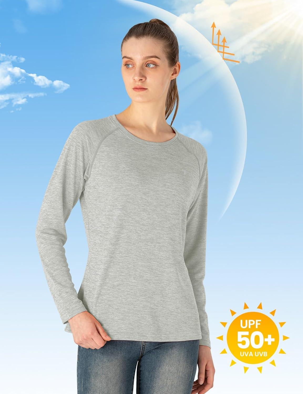 imageTBMPOY Womens UPF 50 Sun Protection Long Sleeve Shirts SPF Lightweight Hiking Running Fishing Outdoor Tops3light Grey