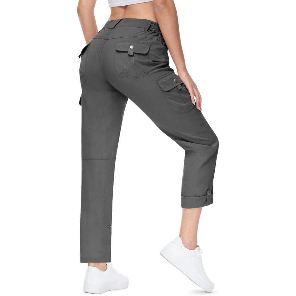 imageTBMPOY Womens Hiking Pants Quick Dry Convertible Lightweight Roll Up Cargo Pockets Travel Essentials Waterproof WorkDeep Gray