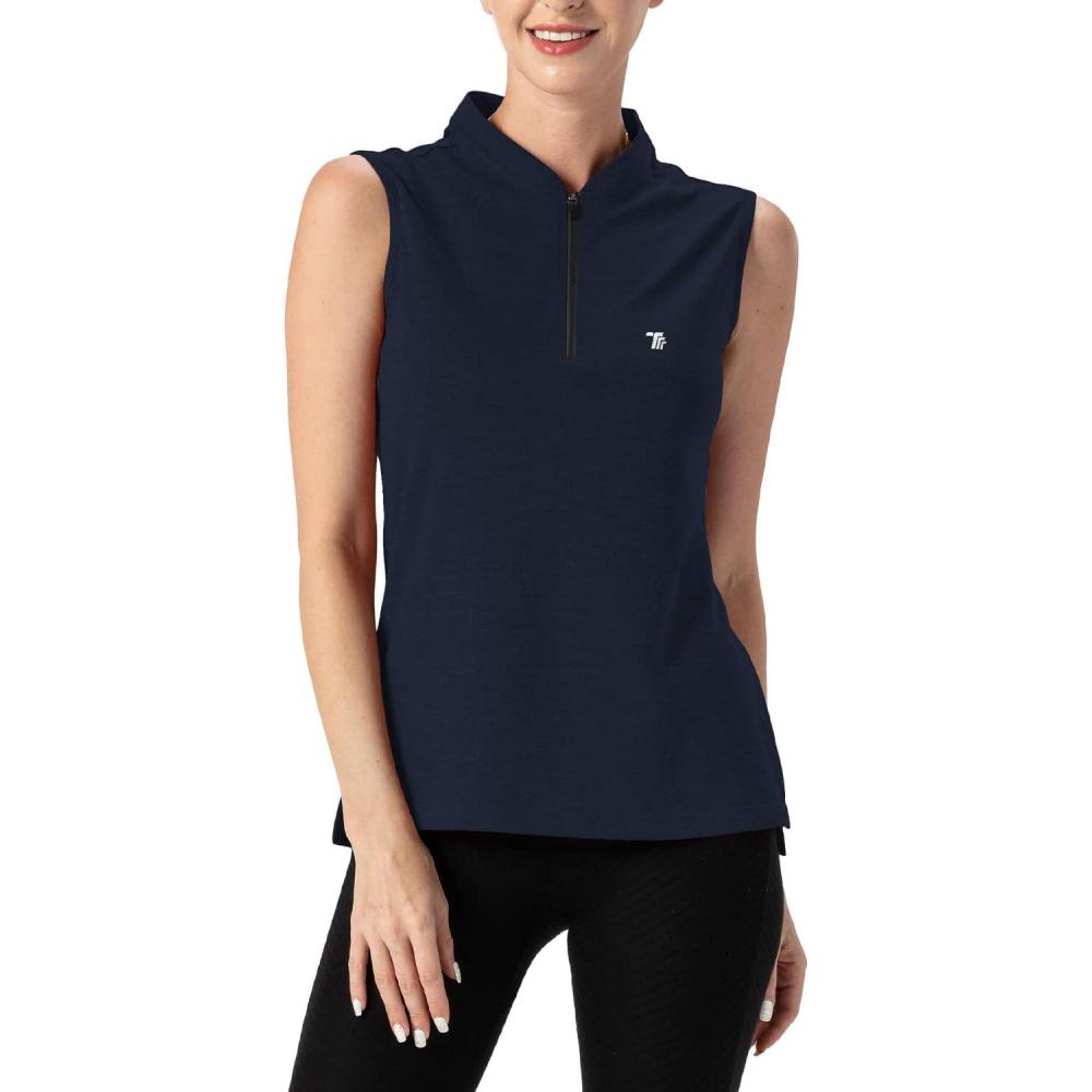 imageTBMPOY Womens Sleeveless Golf Polo Shirts UPF 50 Tennis Tank Tops Quick Dry Zip Up14navy