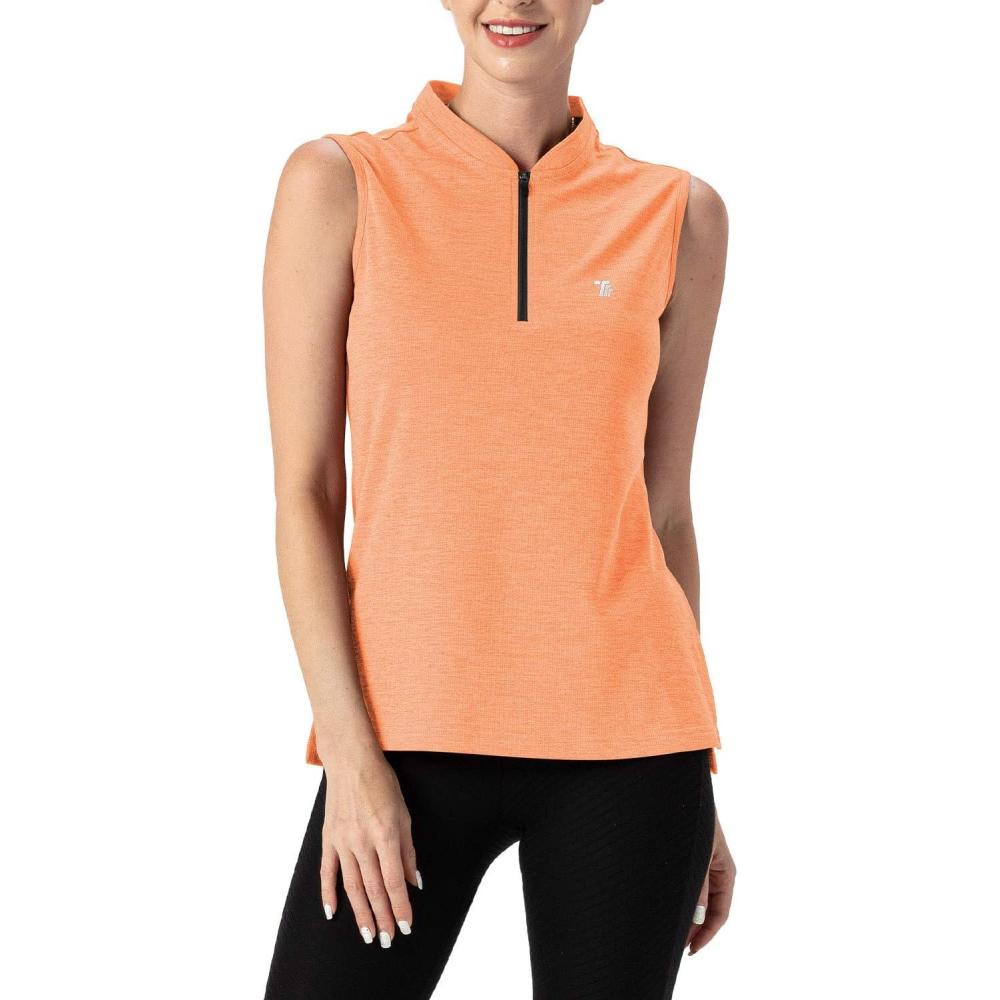 imageTBMPOY Womens Sleeveless Golf Polo Shirts UPF 50 Tennis Tank Tops Quick Dry Zip Up3dark Orange