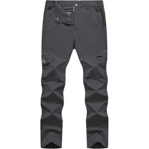 imageTBMPOY Mens Hiking Pants Lightweight 6 Cargo Pockets Quick Dry Water Resistant Outdoor Travel Work Fishing2dark Grey