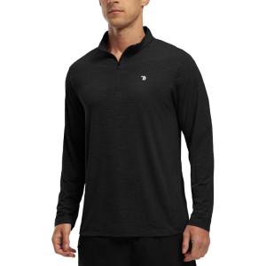 imageTBMPOY Mens Hiking Shirts 14 Zip Running Sun Protection Pullover Long Sleeve UPF 50 Lightweight Fishing Rash GuardBlack