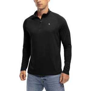 imageTBMPOY Mens Hiking Shirts 14 Zip Running Sun Protection Pullover Long Sleeve UPF 50 Lightweight Fishing Rash GuardBlack1