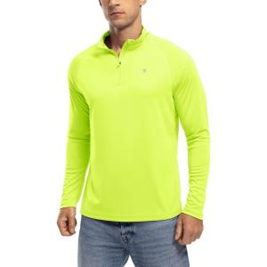 imageTBMPOY Mens Hiking Shirts 14 Zip Running Sun Protection Pullover Long Sleeve UPF 50 Lightweight Fishing Rash GuardFluorescent Green1