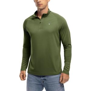 imageTBMPOY Mens Hiking Shirts 14 Zip Running Sun Protection Pullover Long Sleeve UPF 50 Lightweight Fishing Rash GuardGreen1