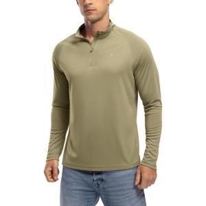 imageTBMPOY Mens Hiking Shirts 14 Zip Running Sun Protection Pullover Long Sleeve UPF 50 Lightweight Fishing Rash GuardKhaki1