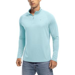 imageTBMPOY Mens Hiking Shirts 14 Zip Running Sun Protection Pullover Long Sleeve UPF 50 Lightweight Fishing Rash GuardLight Blue1