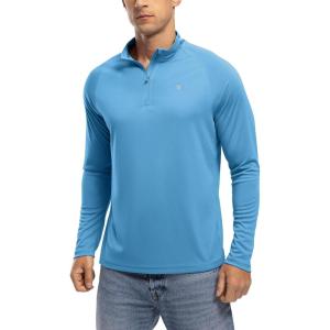 imageTBMPOY Mens Hiking Shirts 14 Zip Running Sun Protection Pullover Long Sleeve UPF 50 Lightweight Fishing Rash GuardMedium Blue1