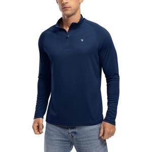 imageTBMPOY Mens Hiking Shirts 14 Zip Running Sun Protection Pullover Long Sleeve UPF 50 Lightweight Fishing Rash GuardNavy1