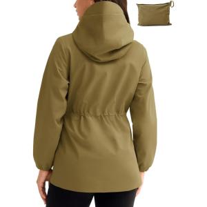 imageTBMPOY Womens Lightweight Rain Long Jackets Packable with Hooded Outdoor Hiking Waterproof Windbreaker Raincoats TravelArmy Green