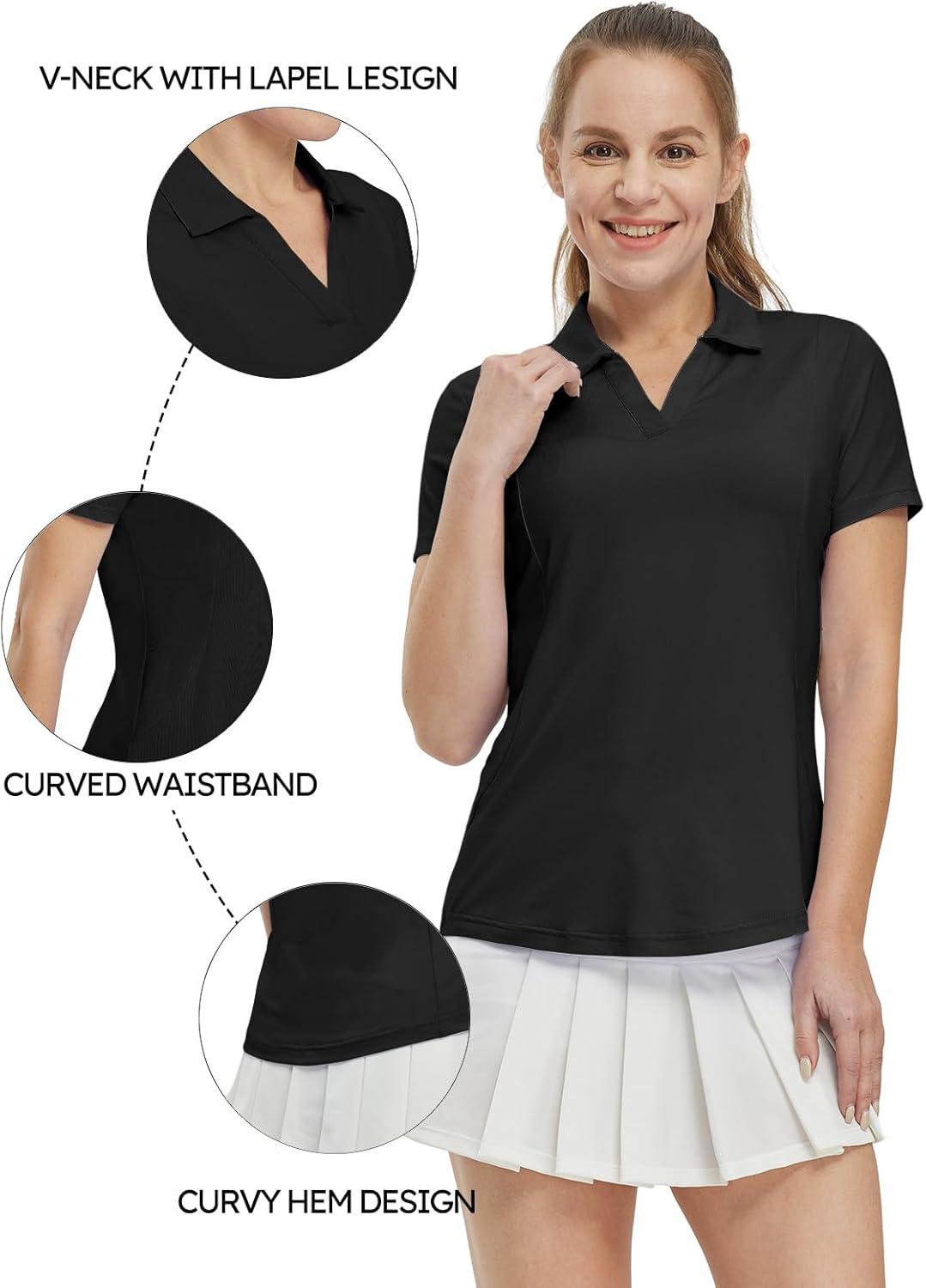 imageTBMPOY Womens Golf Polo Shirts Short Sleeve VNeck Tennis Shirts Quick Dry UPF 50 Sun Protection Collared ShirtBlack