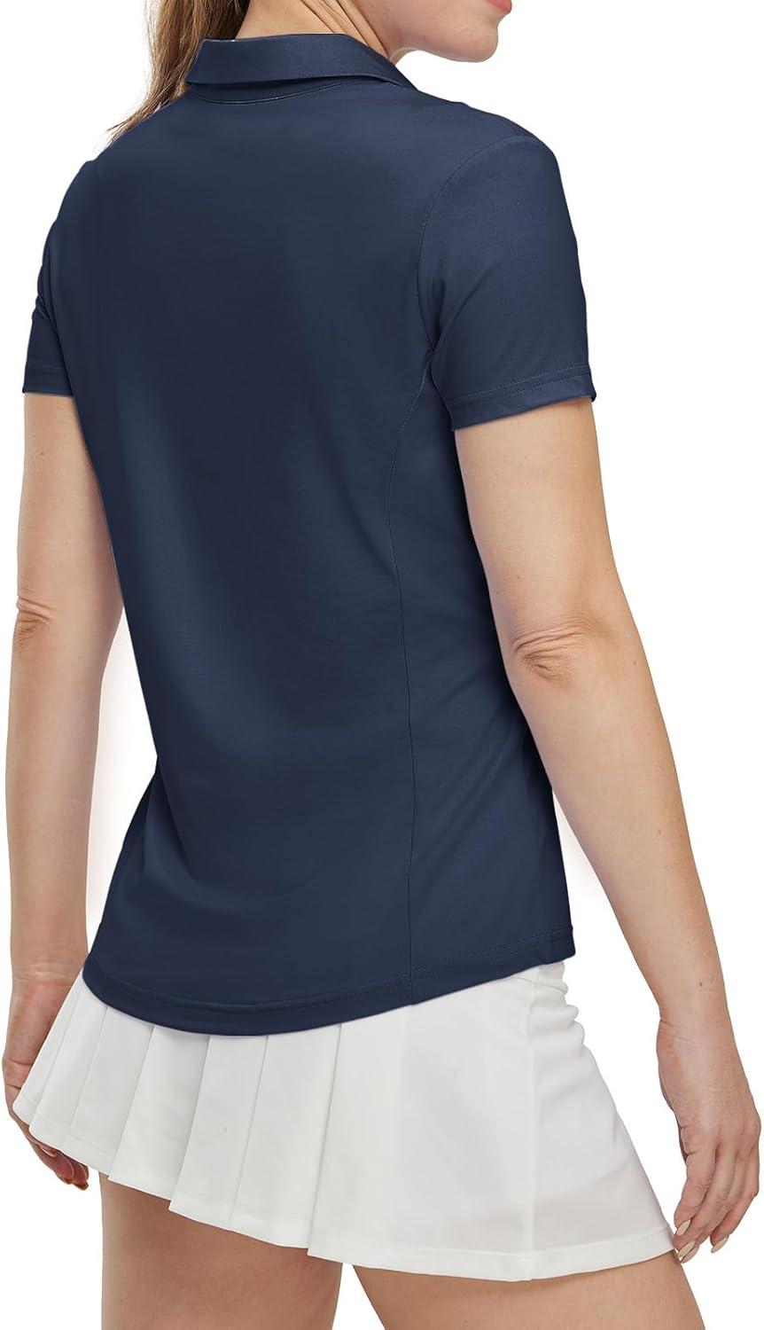 imageTBMPOY Womens Golf Polo Shirts Short Sleeve VNeck Tennis Shirts Quick Dry UPF 50 Sun Protection Collared ShirtNavy Blue