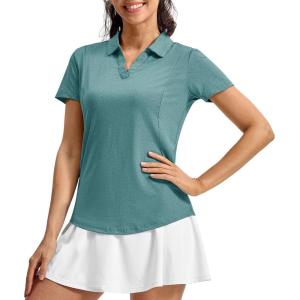 imageTBMPOY Womens Golf Polo Shirts Short Sleeve VNeck Tennis Shirts Quick Dry UPF 50 Sun Protection Collared ShirtGrey Green