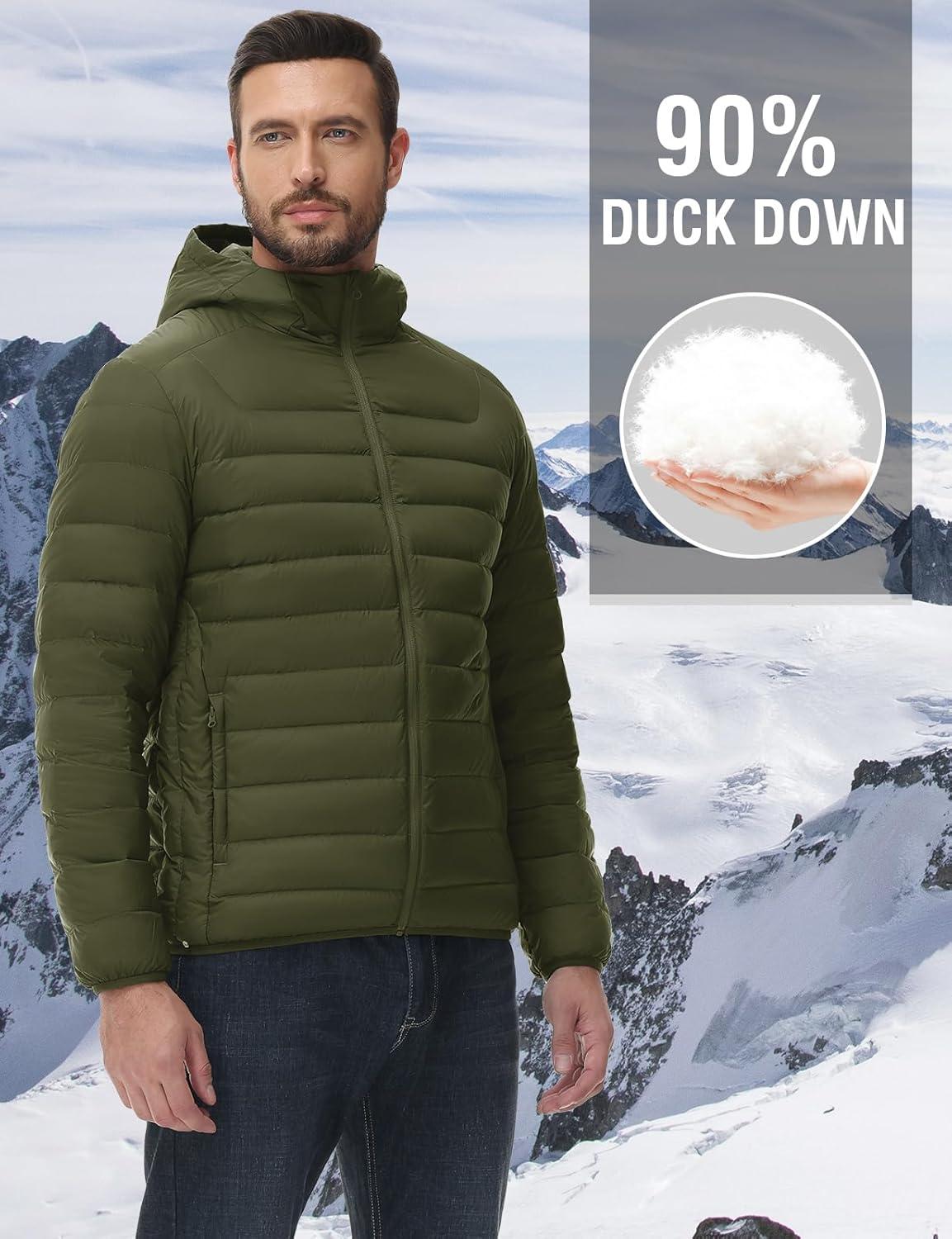 imageTBMPOY Mens Down Puffer Jackets Packable Lightweight Winter Coat Hooded Warm Insulated Puffy JacketArmy Green