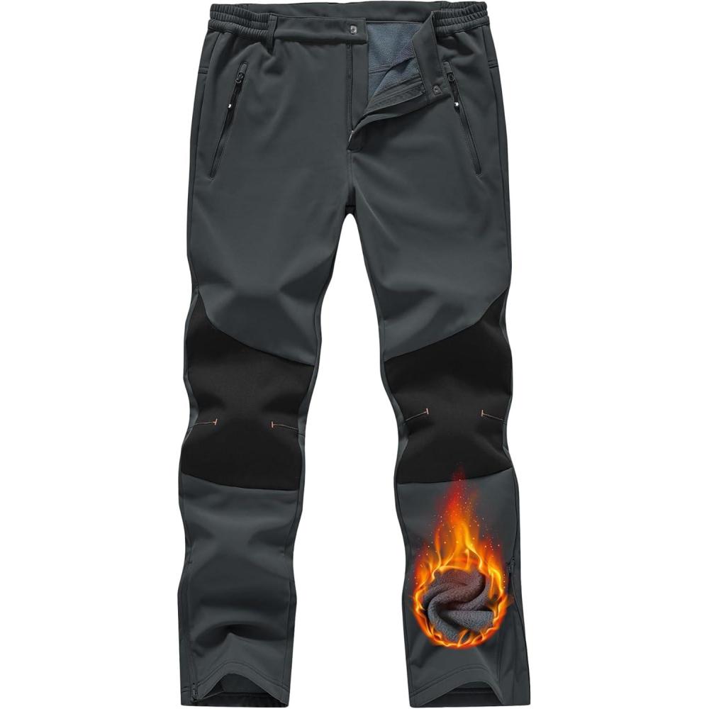 imageTBMPOY Mens Snow Ski Pants Waterproof Fleece Lined Insulated Softshell Winter Snowboard Hiking Zipper Bottom Leg2grey