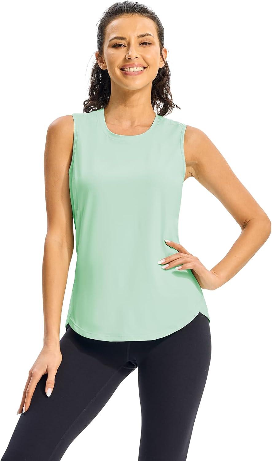 imageTBMPOY Womens Workout Tank Tops High Crew Neck Racerback Lightweight Muscle Dry Fit Tennis Sleeveless Athletic Running YogaLight Green
