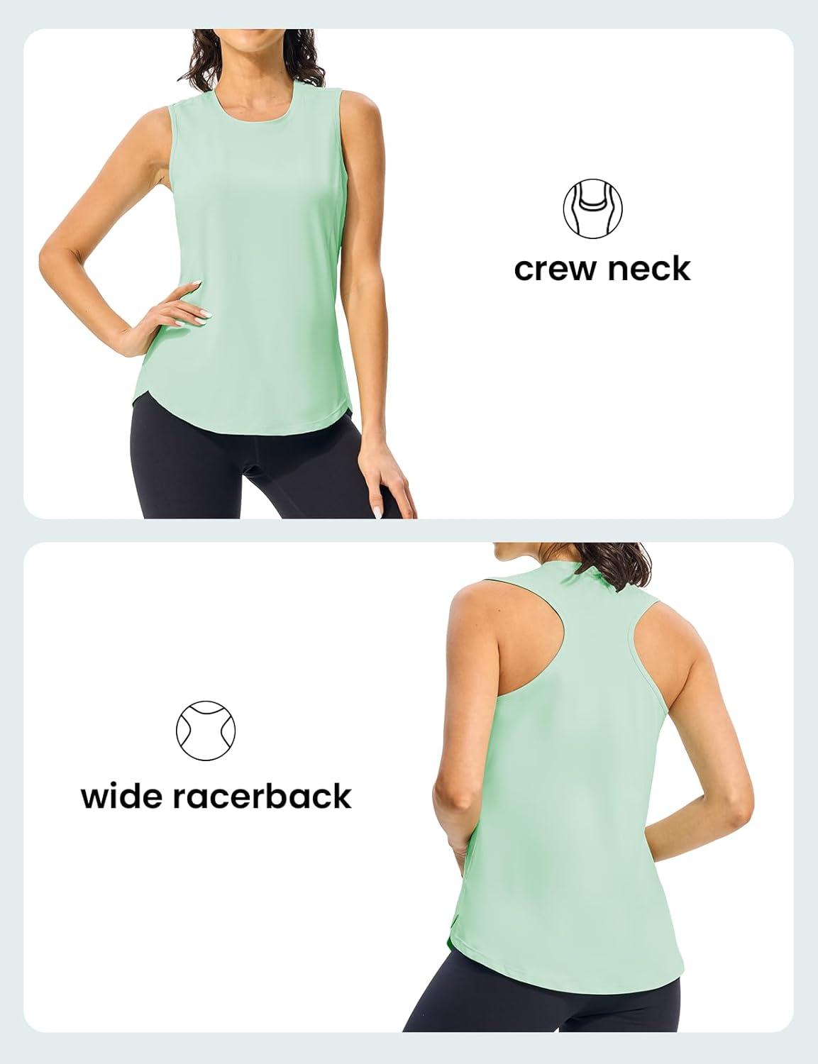 imageTBMPOY Womens Workout Tank Tops High Crew Neck Racerback Lightweight Muscle Dry Fit Tennis Sleeveless Athletic Running YogaLight Green