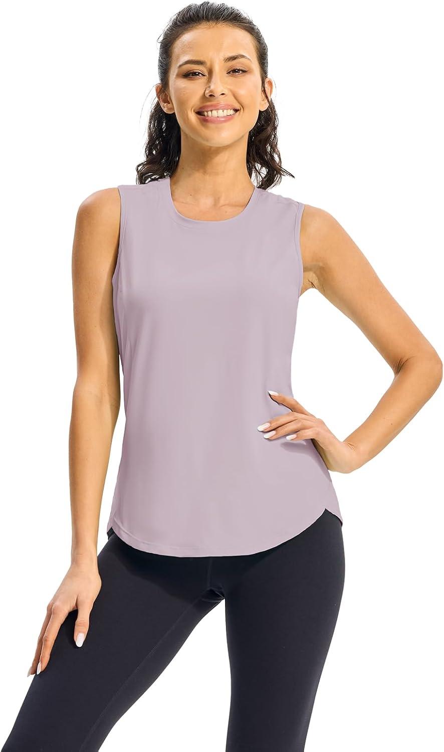 imageTBMPOY Womens Workout Tank Tops High Crew Neck Racerback Lightweight Muscle Dry Fit Tennis Sleeveless Athletic Running YogaLight Purple