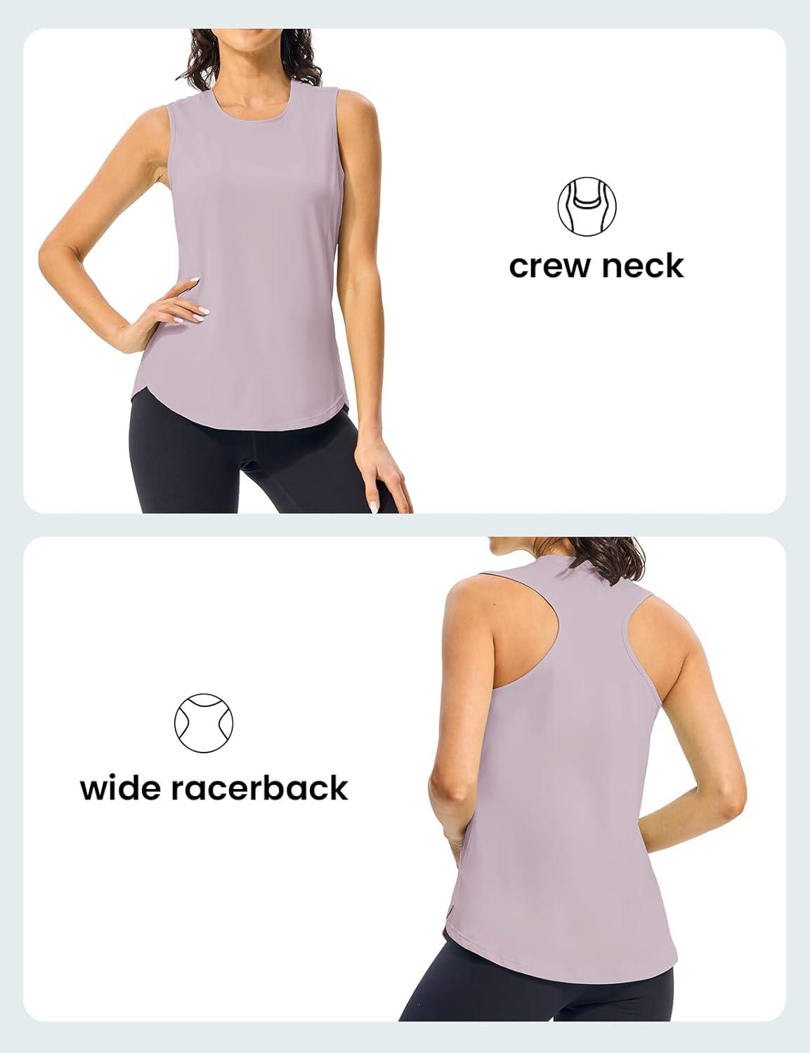 imageTBMPOY Womens Workout Tank Tops High Crew Neck Racerback Lightweight Muscle Dry Fit Tennis Sleeveless Athletic Running YogaLight Purple