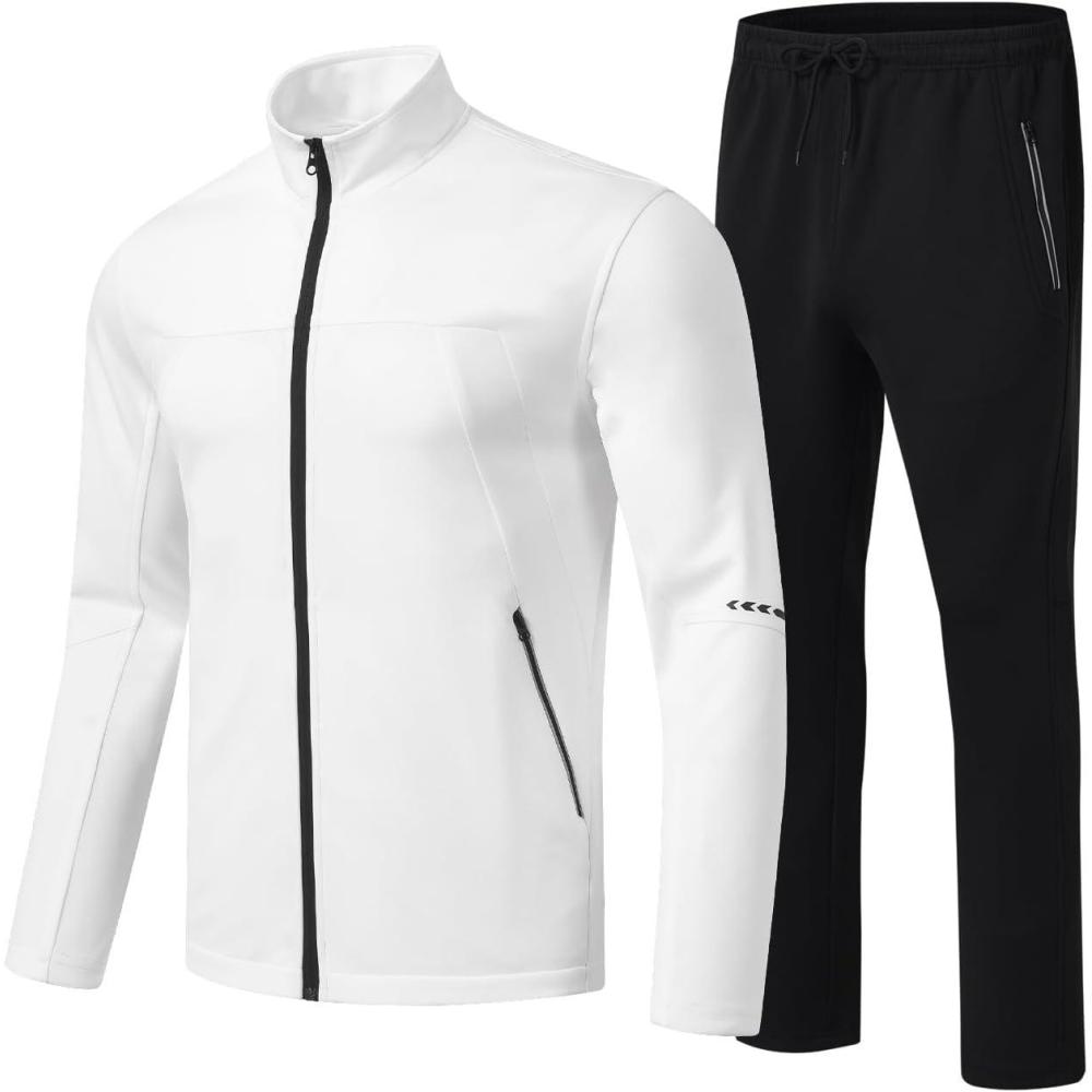 imageTBMPOY Mens Tracksuits Sweatsuits for Men Sweat Track Suits 2 Piece Casual Athletic Jogging Outfits Full Zip Sets04 White