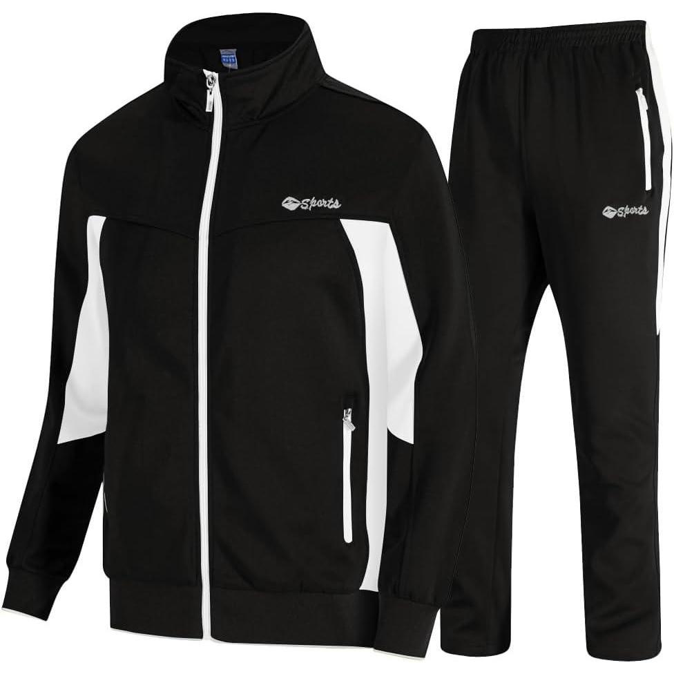 imageTBMPOY Mens Tracksuits Sweatsuits for Men Sweat Track Suits 2 Piece Casual Athletic Jogging Warm Up Full Zip Sets03 Blackwhite