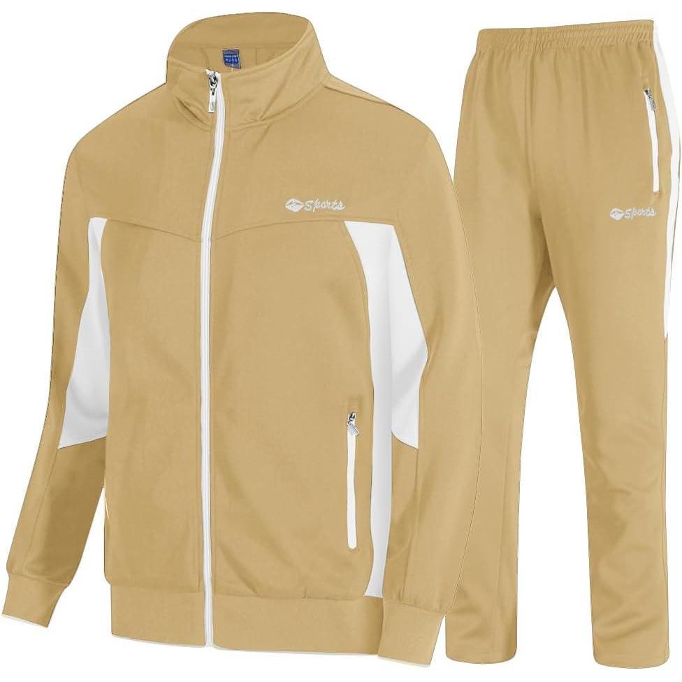 imageTBMPOY Mens Tracksuits Sweatsuits for Men Sweat Track Suits 2 Piece Casual Athletic Jogging Warm Up Full Zip Sets03 Khakiwhite