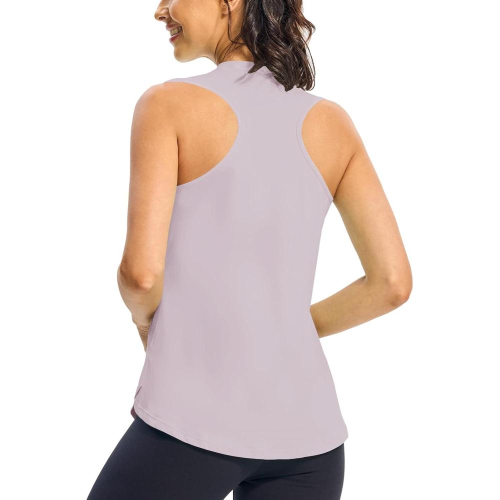 imageTBMPOY Womens Workout Tank Tops High Crew Neck Racerback Lightweight Muscle Dry Fit Tennis Sleeveless Athletic Running YogaLight Purple