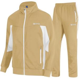 imageTBMPOY Mens Tracksuits Sweatsuits for Men Sweat Track Suits 2 Piece Casual Athletic Jogging Warm Up Full Zip Sets03 Khakiwhite