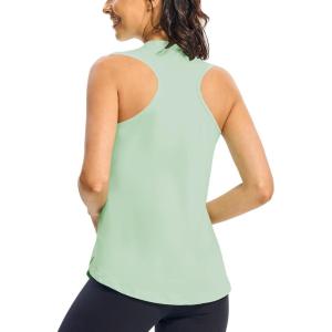 imageTBMPOY Womens Workout Tank Tops High Crew Neck Racerback Lightweight Muscle Dry Fit Tennis Sleeveless Athletic Running YogaLight Green