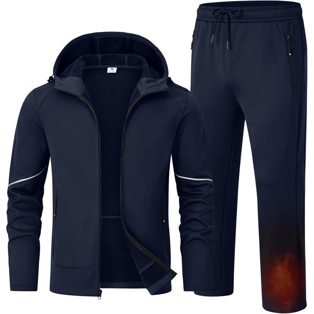 imageTBMPOY Mens Fleece Lined Tracksuits Hooded Sweatsuits 2 Piece Set Winter Casual Warm Up Track Suits Full Zip OutfitsDark Blue