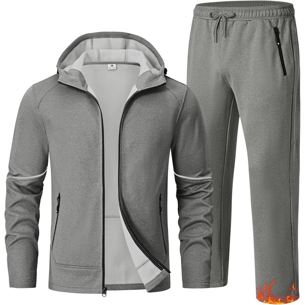 imageTBMPOY Mens Fleece Lined Tracksuits Hooded Sweatsuits 2 Piece Set Winter Casual Warm Up Track Suits Full Zip OutfitsDark Gray