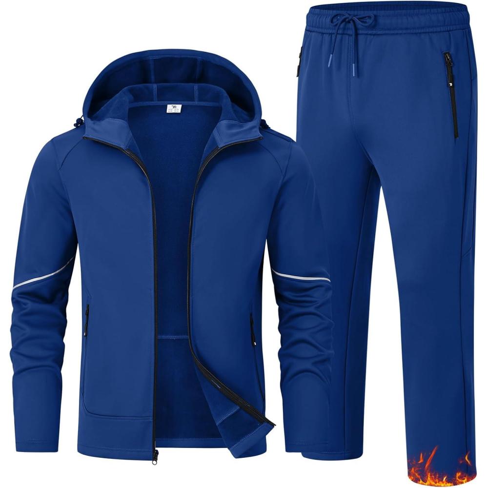 imageTBMPOY Mens Fleece Lined Tracksuits Hooded Sweatsuits 2 Piece Set Winter Casual Warm Up Track Suits Full Zip OutfitsRoyal Blue