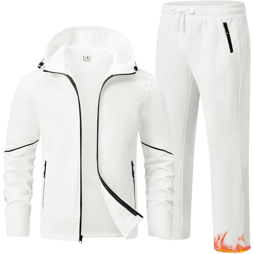 imageTBMPOY Mens Fleece Lined Tracksuits Hooded Sweatsuits 2 Piece Set Winter Casual Warm Up Track Suits Full Zip OutfitsWhite