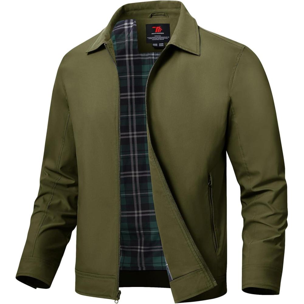 imageTBMPOY Mens Lightweight Jackets Light Windbreaker Full Zip Casual Work Jacket Golf Business Fall Track Coat with PocketsArmy Green