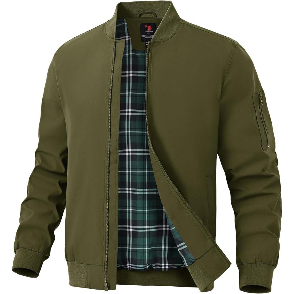 imageTBMPOY Mens Lightweight Jackets Light Windbreaker Full Zip Casual Work Jacket Golf Business Fall Track Coat with PocketsArmy Green03 Style