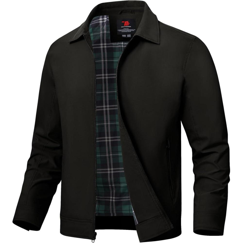imageTBMPOY Mens Lightweight Jackets Light Windbreaker Full Zip Casual Work Jacket Golf Business Fall Track Coat with PocketsBlack