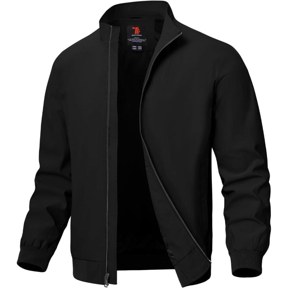 imageTBMPOY Mens Lightweight Jackets Light Windbreaker Full Zip Casual Work Jacket Golf Business Fall Track Coat with PocketsBlack02 Style