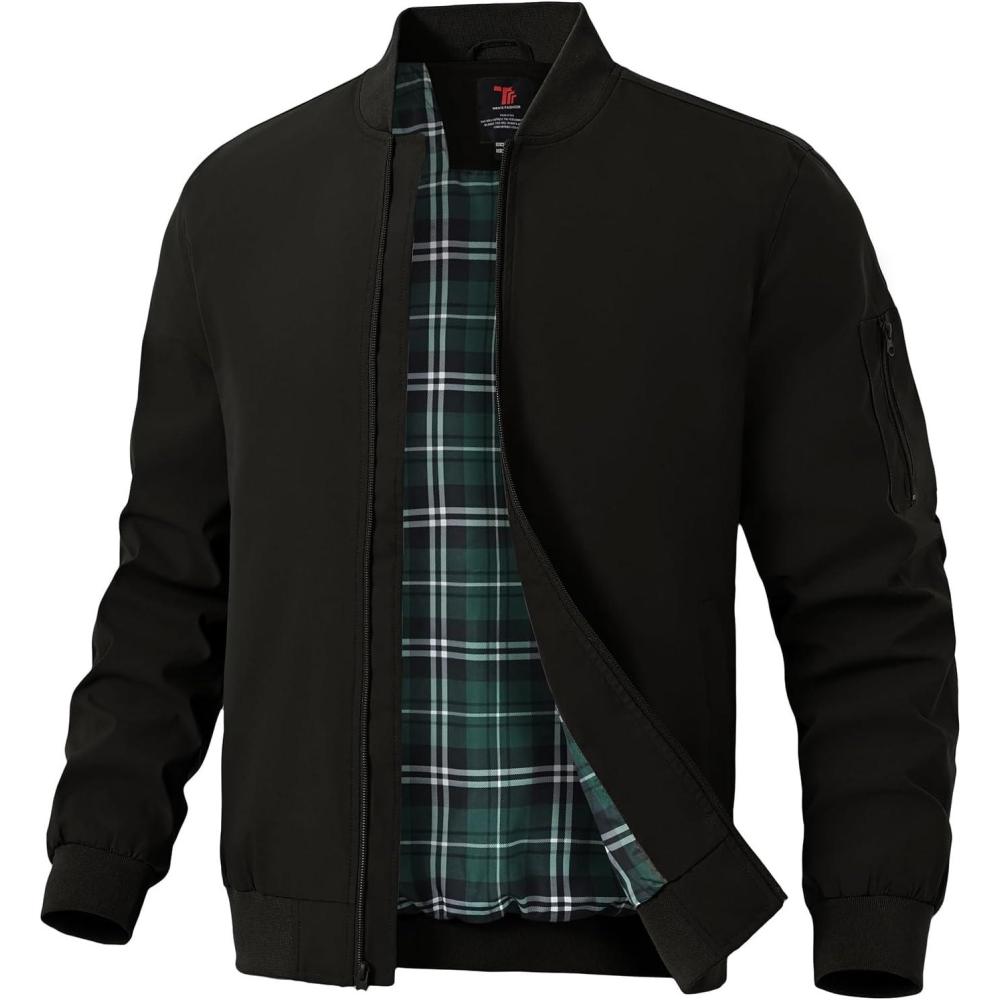 imageTBMPOY Mens Lightweight Jackets Light Windbreaker Full Zip Casual Work Jacket Golf Business Fall Track Coat with PocketsBlack03 Style