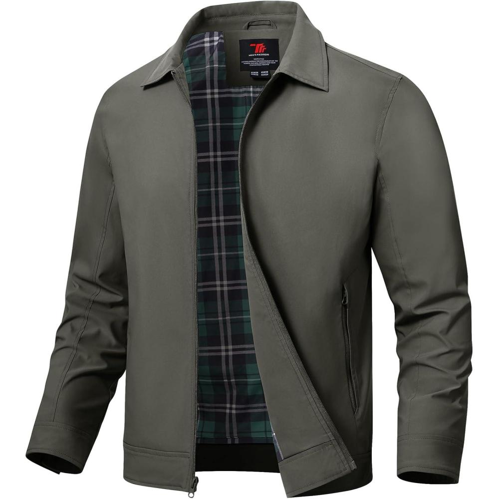 imageTBMPOY Mens Lightweight Jackets Light Windbreaker Full Zip Casual Work Jacket Golf Business Fall Track Coat with PocketsCharcoal Gray