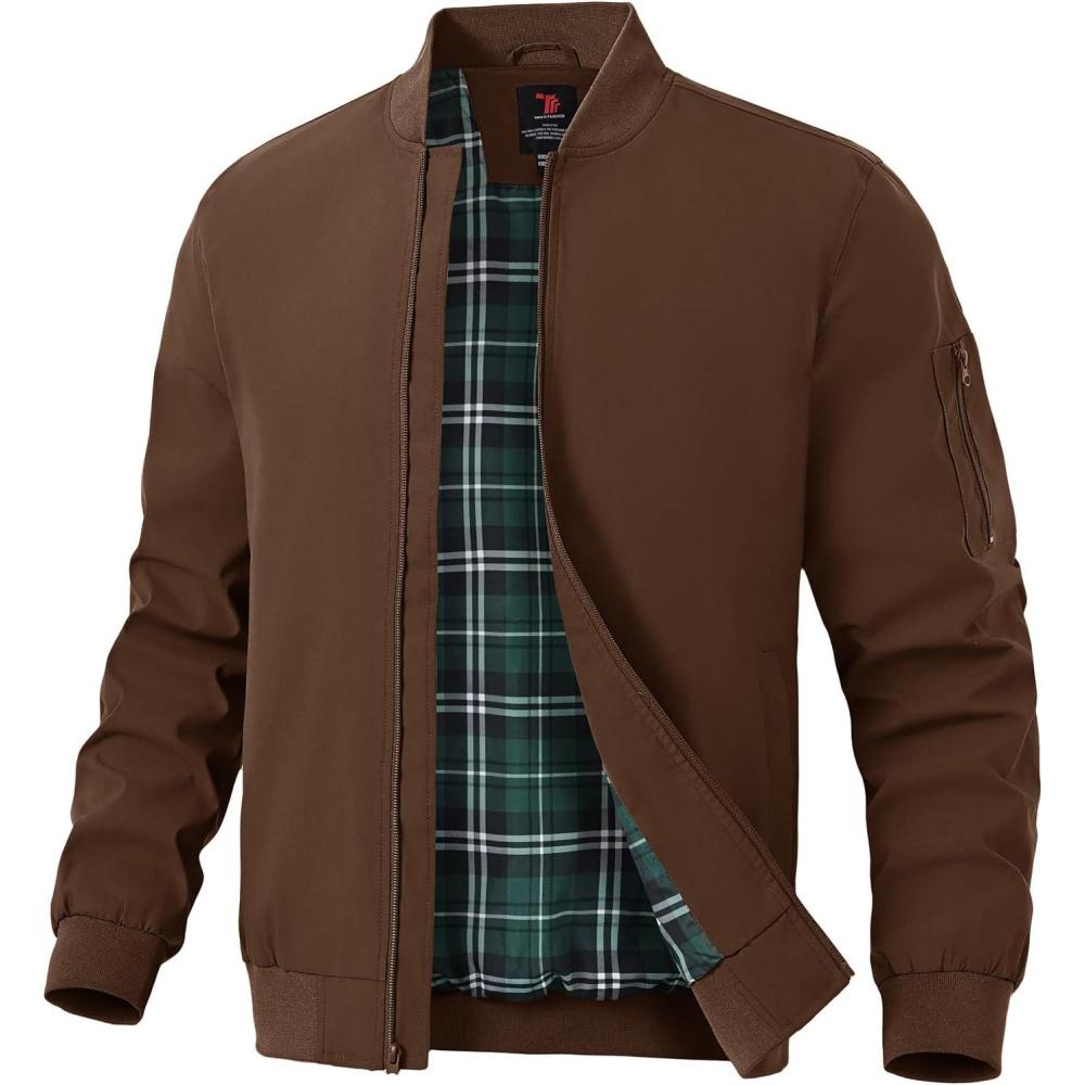 imageTBMPOY Mens Lightweight Jackets Light Windbreaker Full Zip Casual Work Jacket Golf Business Fall Track Coat with PocketsCoffee03 Style