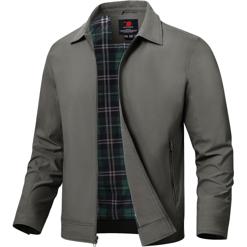 imageTBMPOY Mens Lightweight Jackets Light Windbreaker Full Zip Casual Work Jacket Golf Business Fall Track Coat with PocketsDeep Gray