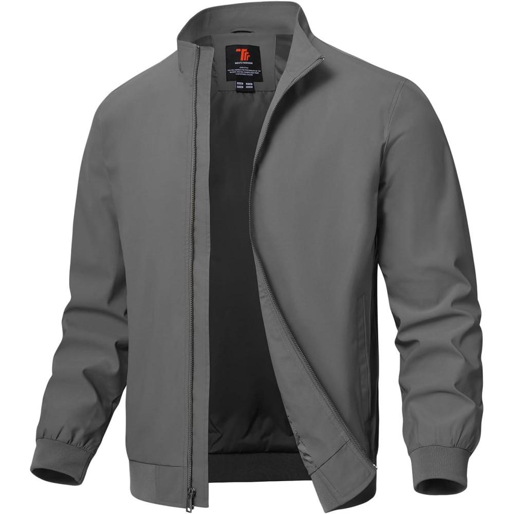 imageTBMPOY Mens Lightweight Jackets Light Windbreaker Full Zip Casual Work Jacket Golf Business Fall Track Coat with PocketsGrey02 Style