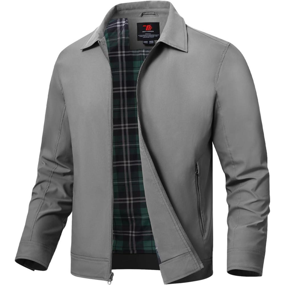 imageTBMPOY Mens Lightweight Jackets Light Windbreaker Full Zip Casual Work Jacket Golf Business Fall Track Coat with PocketsGrey1