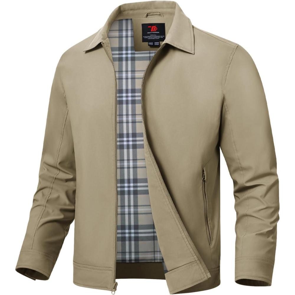 imageTBMPOY Mens Lightweight Jackets Light Windbreaker Full Zip Casual Work Jacket Golf Business Fall Track Coat with PocketsKhakiKhaki