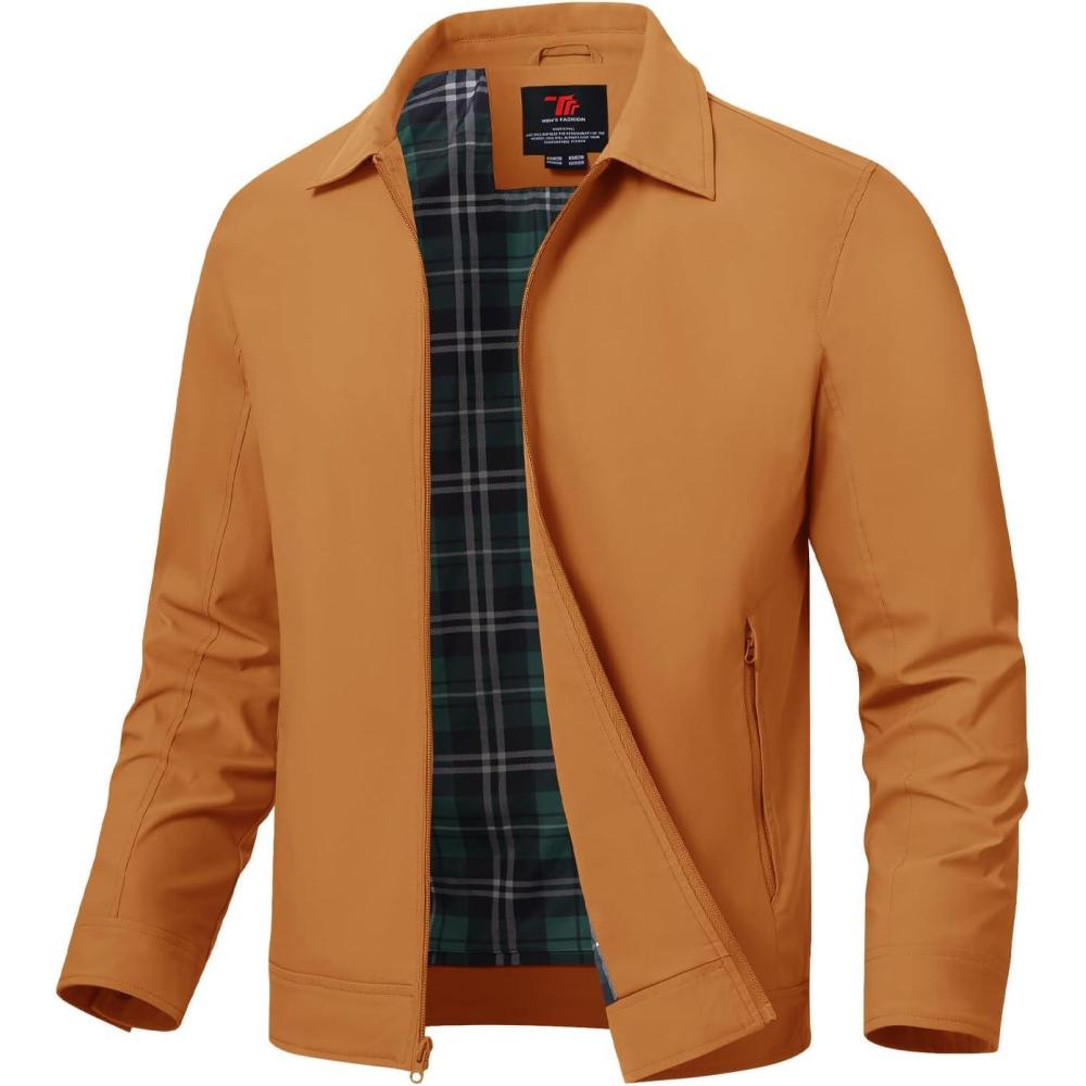imageTBMPOY Mens Lightweight Jackets Light Windbreaker Full Zip Casual Work Jacket Golf Business Fall Track Coat with PocketsLight Brown1