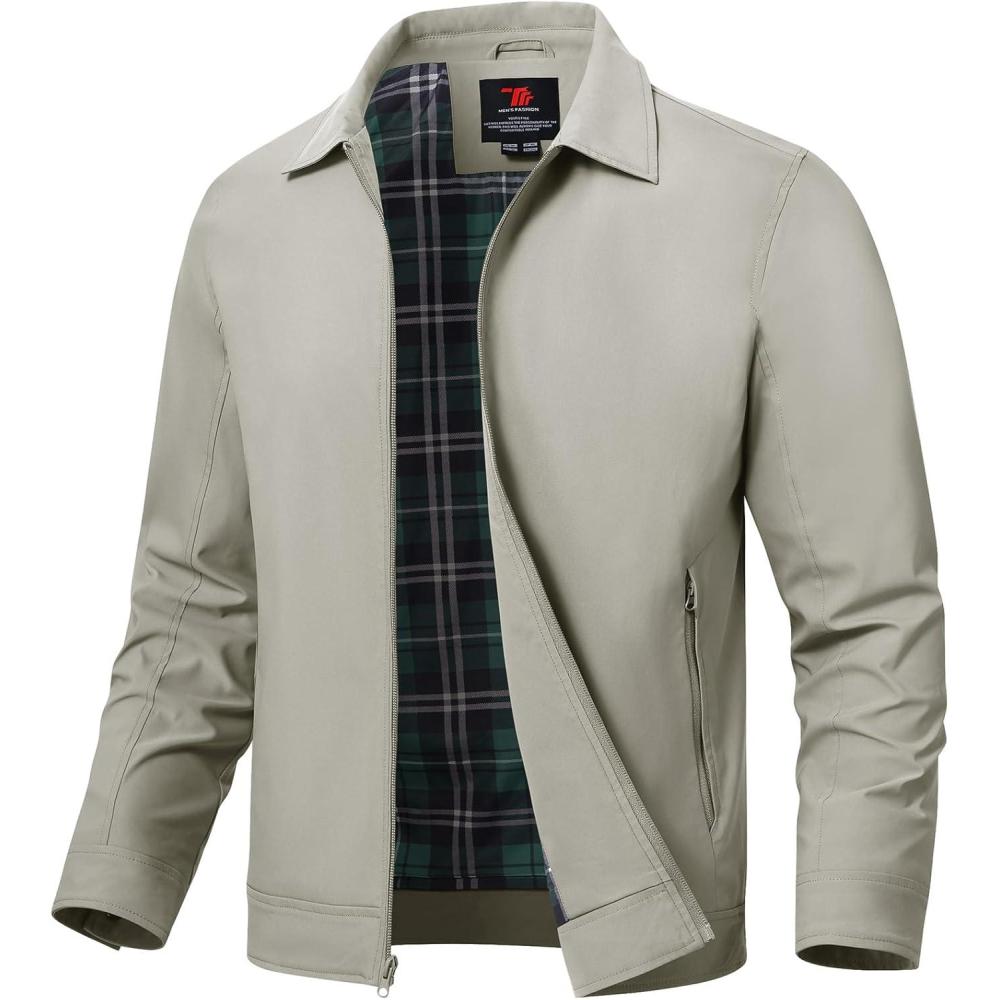 imageTBMPOY Mens Lightweight Jackets Light Windbreaker Full Zip Casual Work Jacket Golf Business Fall Track Coat with PocketsLight Gray
