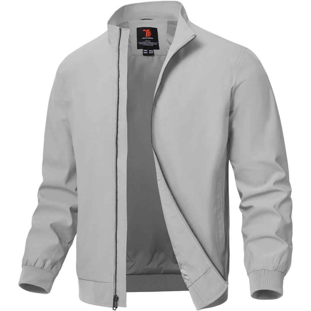 imageTBMPOY Mens Lightweight Jackets Light Windbreaker Full Zip Casual Work Jacket Golf Business Fall Track Coat with PocketsLight Grey02 Style